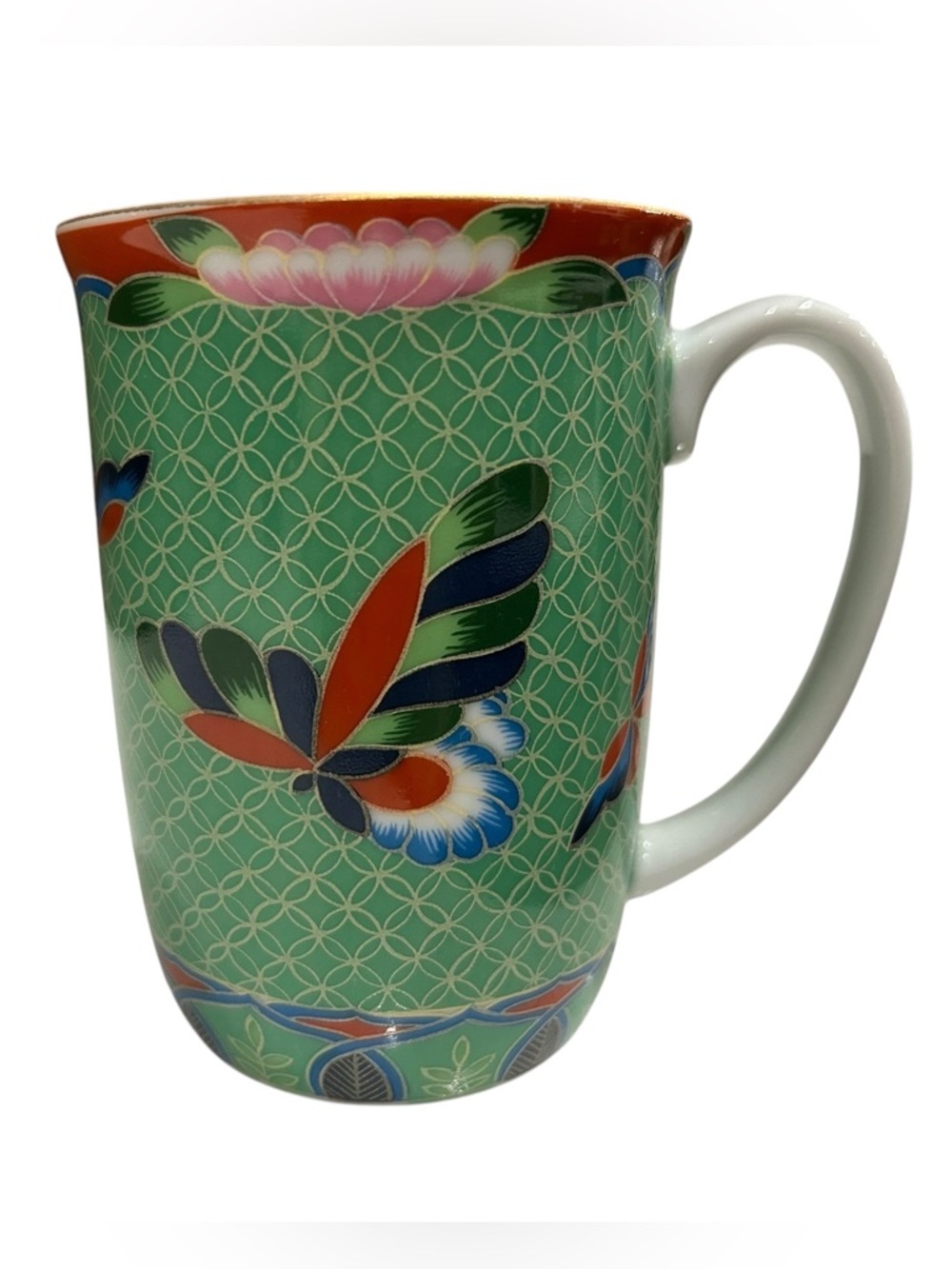 Vintage TAKAHASHI Green Cloisonné Porcelain Mug Cottagecore Coffee Tea